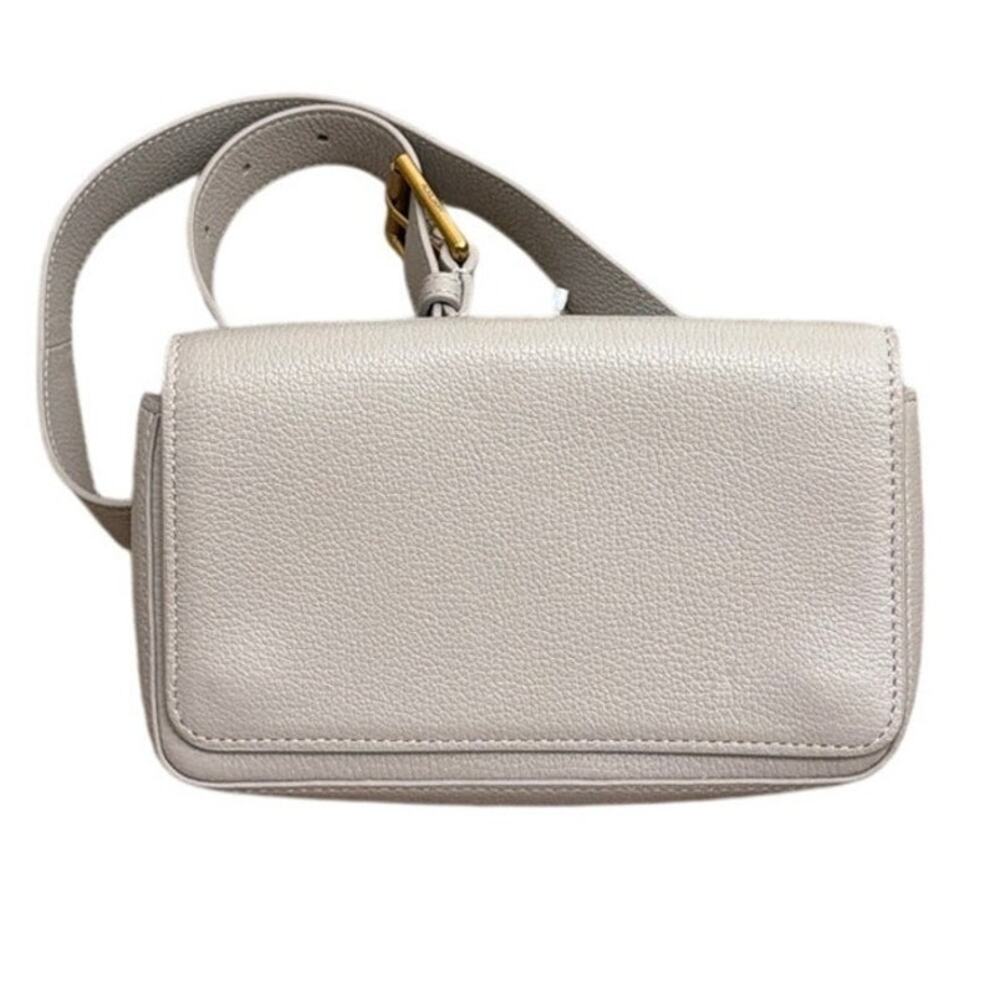 Aritzia Auxiliary pebbled leather Flap Belt bag Neutral gray-beige
